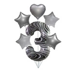 Marble 3" Balloon Set - Silver Stars and Heart