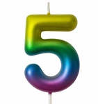 Rainbow Candle Number 5 - Colorful Celebration Magic