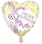 Heart-shaped foil balloon with bunny motif Happy Birthday 18" (45cm.)