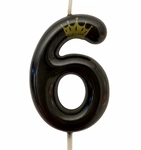 Birthday candle number "6" with crown - black