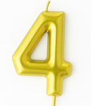 Gold birthday candle in the shape of a number "4"