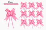 Pink decorative bow with hearts motif - 21 cm (set of 10 pcs).)
