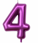 Birthday candle number "4" - raspberry metallic