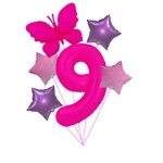 "Pink 9 with Butterfly" balloon set - Neon & Pastel Stars