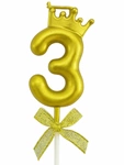 Golden birthday candle - Number 3 with crown