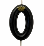 Birthday candle number "0" with crown - black