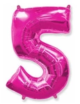 Foil Balloon Number "5" Flexmetal, Raspberry (100cm.)