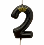 Birthday candle number "2" with crown - black