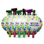 Trumpets-Whistles large birthday party. Dots (10 pcs.)
