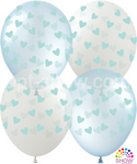 Printed rubber balloons Hearts Blue (10 pcs.)