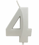 Silver birthday candle in the shape of a number "4"