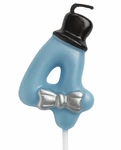 Birthday candle number "4" - blue with cylinder and bow tie