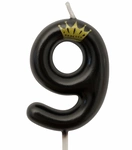 Birthday candle number "9" with crown - black