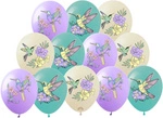 Set of balloons with hummingbirds and flowers motif (12 pcs.)