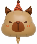 Foil balloon in the shape of an animal with a birthday hat 40x60 cm