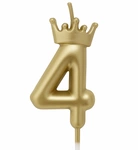 Golden birthday candle - Number 4 with crown