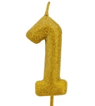 Golden birthday candle "1" with glitter