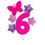 "Pink 6 with Butterfly" balloon set - Neon & Pastel Stars