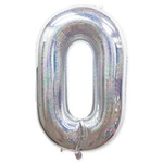 Foil Balloon Number "0" Silver Holo (100cm.)