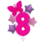 "Pink 8 with Butterfly" balloon set - Neon & Pastel Stars