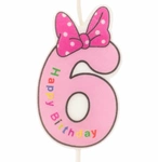 Baby candle number "6" pink