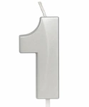 Silver birthday candle in the shape of a number "1"