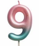 Birthday candle number "9" - pink and mint with ombre effect