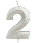 Silver birthday candle in the shape of a number "2"