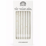 SHOW birthday candle set - 6 pieces, white and gold