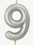 Silver birthday candle number "9" - elegance for any occasion