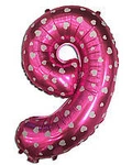 Balloon Number "9" Pink with hearts (40cm)