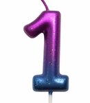 Birthday candle number "1" - purple-blue with glitter