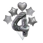 Marble 4" Balloon Set - Silver Stars and Heart