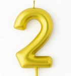 Gold birthday candle in the shape of a number "2"