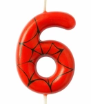 Spider-Man "6" birthday candle - red and black