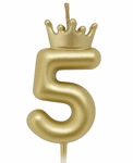 Golden birthday candle - Number 5 with crown
