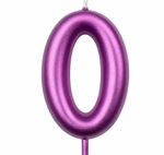 Birthday candle number "0" - raspberry metallic
