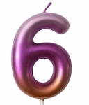 Birthday candle number "6" - rainbow metallic
