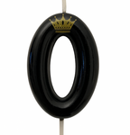 Birthday candle number "0" with crown - black