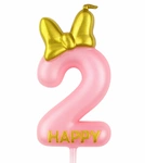 Birthday candle number "2" - pink with glitter and bow