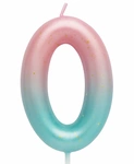 Birthday candle number "0" - pink and mint with ombre effect