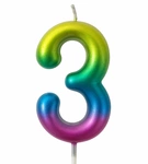 Rainbow Candle Number 3 - Colorful Celebration Magic