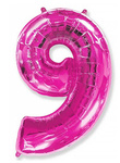 Foil Balloon Number "9" Flexmetal, Raspberry (100cm.)
