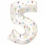 Foil Balloon Number "5" White with Stars (100cm.)
