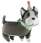 Foil balloon in the shape of a dog with a party hat (59cm*66cm)