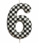 Birthday candle number "6" - checkerboard pattern, race.