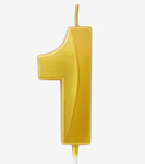 Gold birthday candle in the shape of a number "1"