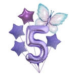 Set of balloons for 5th birthday with butterfly