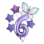 Set of balloons for 6th birthday with butterfly