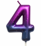 Birthday candle number "4" - purple-blue with glitter